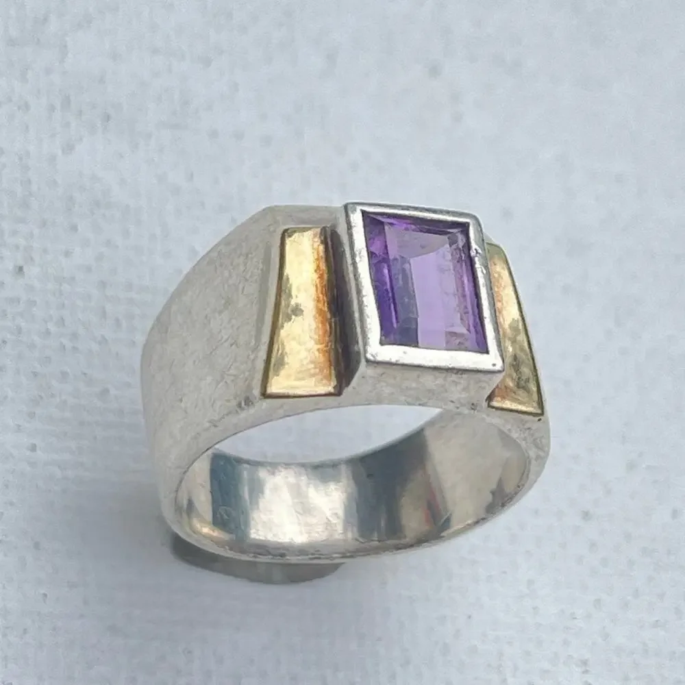 Vintage Art Deco Sterling Silver Amethyst Ring - Size 7 - Men's Ring